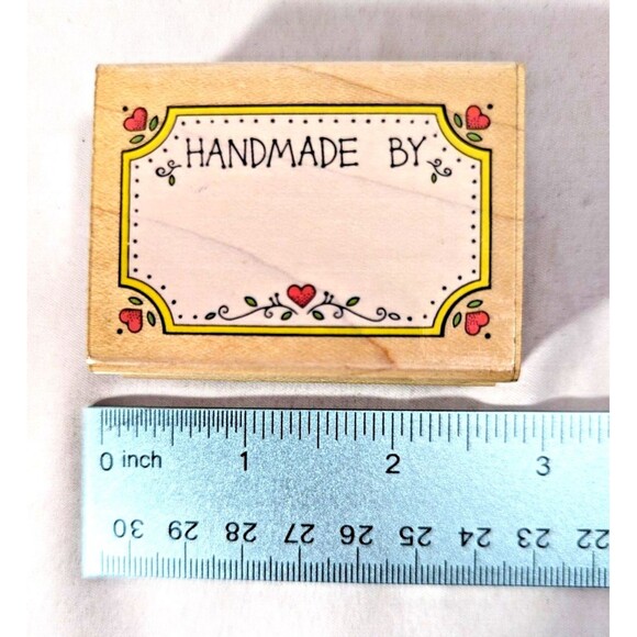 Hero Arts 1990 HANDMADE BY Rubber Stamp Hearts Wood Mounted 2.5 x 1.75-in Gift - Picture 2 of 4